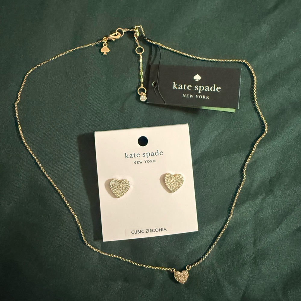 Kate Spade Gold Heart Necklace and Earrings Set